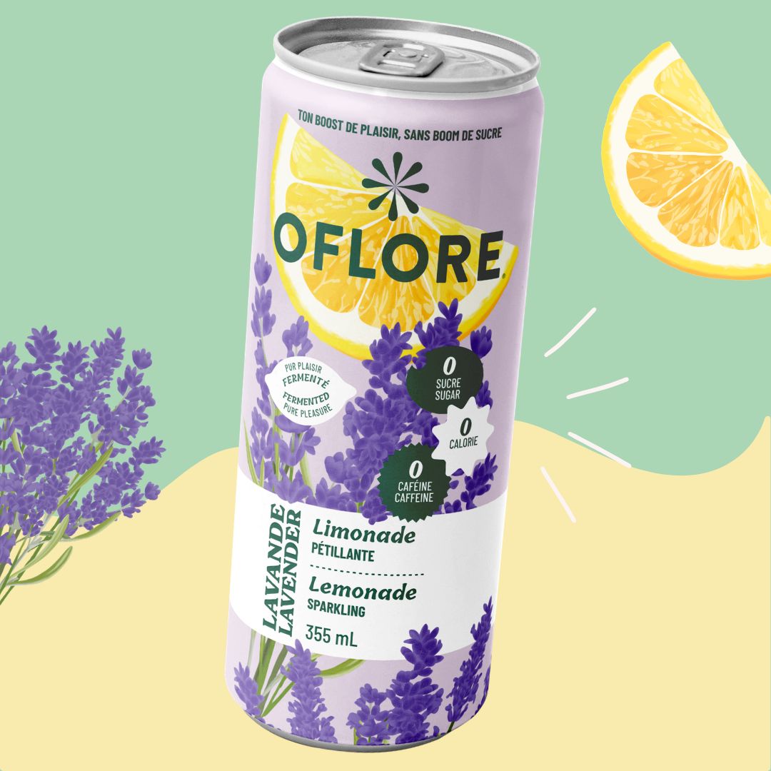 OFLORE Lavender | Fermented Sparkling Lemonade | 0 sugar, 0 calorie, 0 caffeine | 12 cans x 355ml
