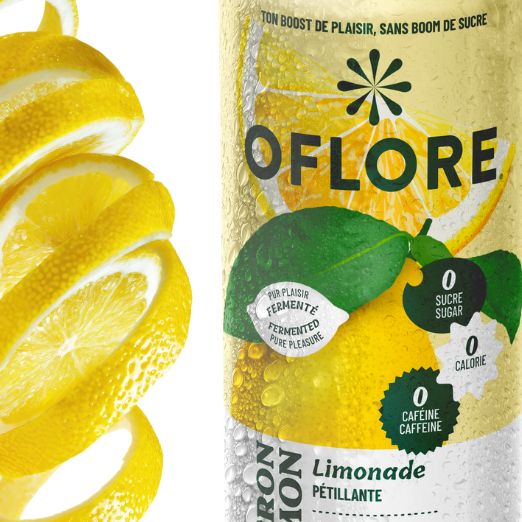 OFLORE Citron | Limonade pétillante fermentée | 0 sucre, 0 calorie, 0 caféine | 12 canettes x 355ml