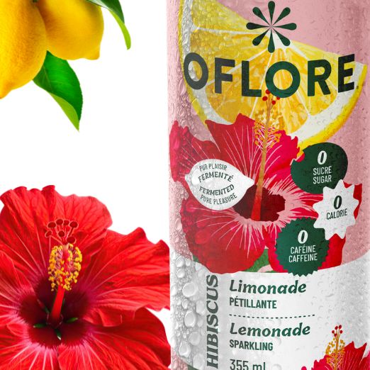 OFLORE Hibiscus | Limonade pétillante fermentée | 0 sucre, 0 calorie, 0 caféine | 12 canettes x 355ml