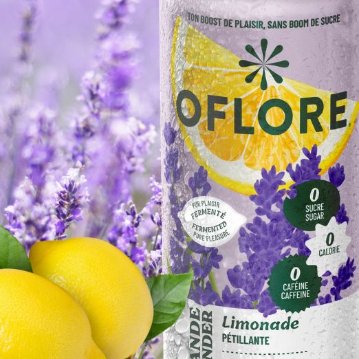 OFLORE Lavender | Fermented Sparkling Lemonade | 0 sugar, 0 calorie, 0 caffeine | 12 cans x 355ml